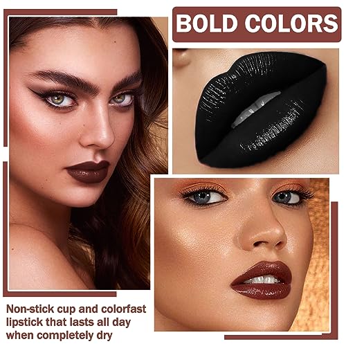 Qiufsse 3 In 1 Black Lip Liner Pencil And Lipstick Lipgloss Set Matte Black Lipstick Lip Gloss Kit Long-Lasting Nonstick Cup Smudge Proof Lip Kits With Lip Liner,Velvet Goth Makeup thumb #5