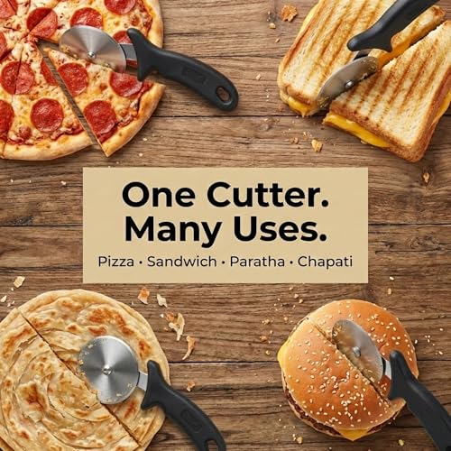 Image of Royal Stainless Steel Large Pizza Cutter | Premium Pizza Cutter - Ideal for Cutting Pizza /Sandwich /Breads /Burger /Paratha | Rotating Slicer