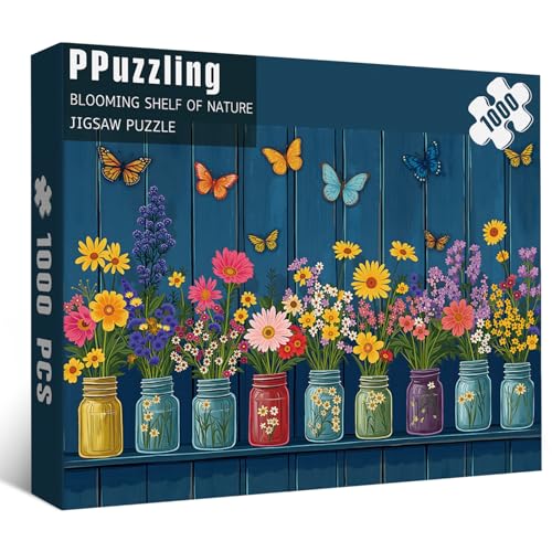 Wildflower Puzzles for Adults 1000 Pieces, Colorful Flower Garden Jigsaw Puzzles, Nature Butterfly Floral Vase Puzzle miniatura 1