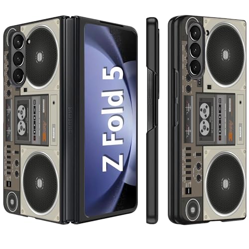 ZXHSBROK for Samsung Galaxy Z Fold 5 Phone Case, Slim Fit Hard PC Shockproof Anti-Scratch Fold Protective Case for Samsung Galaxy Z Fold 5 5G (2023), Retro Radio