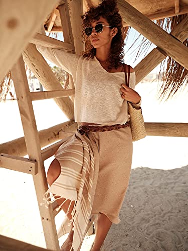 Smyrna Mediterranean Series Original Turkish Beach Towel | 100% Cotton, Prewashed, 37 X 71 Inches | Peshtemal And Turkish Bath Towel For Spa, Beach, Pool, Gym And Bathroom (Latte) #TOP1