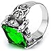 Men's Large Stainless Steel Crystal Dragon Claw Knight Cross Flower Gothic Vintage Ring, Silver Green Size 8