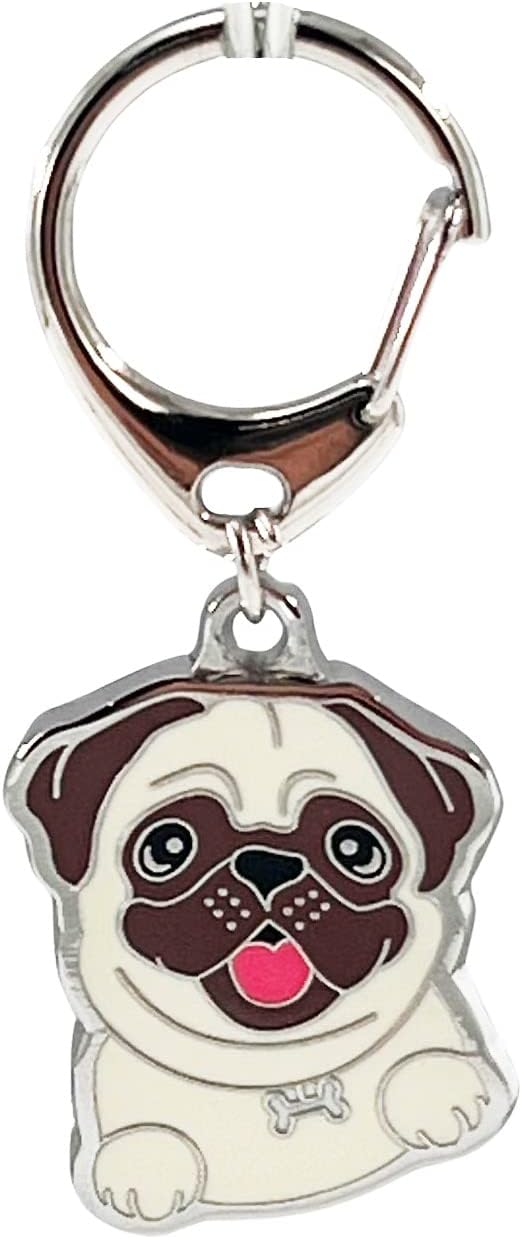 BT Bear Dog ID Tags,Metal Dogs Pendant Key-ring Keychain Cute Puppy Pet ID Tags Keyring Keyfob Key Tags (Pug)