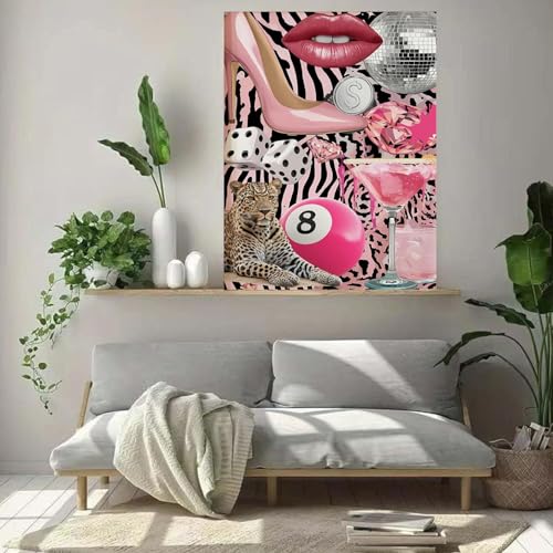 Diamond Art Kits for Adults Beginner, Pink Girly DIY Modern Diamond Painting Kits 5D Diamond Dots Gem Art Crafts with Tools, Trendy Cheetah Round Full Drill Crafts for Home Wall Decor&Gift-12X16inch