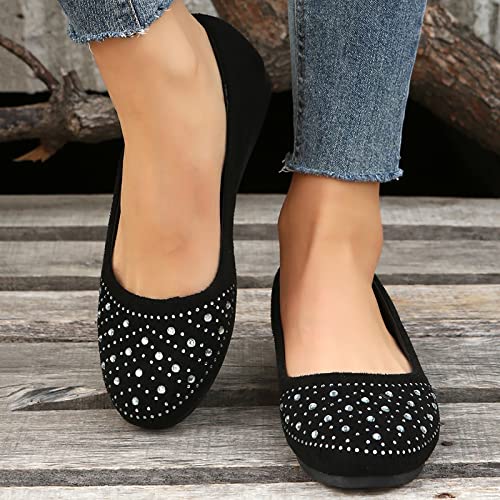 Women's Elegant Rhinestone Flats Pointed Toe Walking Shoes Comfortable Slip On Casual Work Dress Flats Shoes Soft Office Cute Flats4