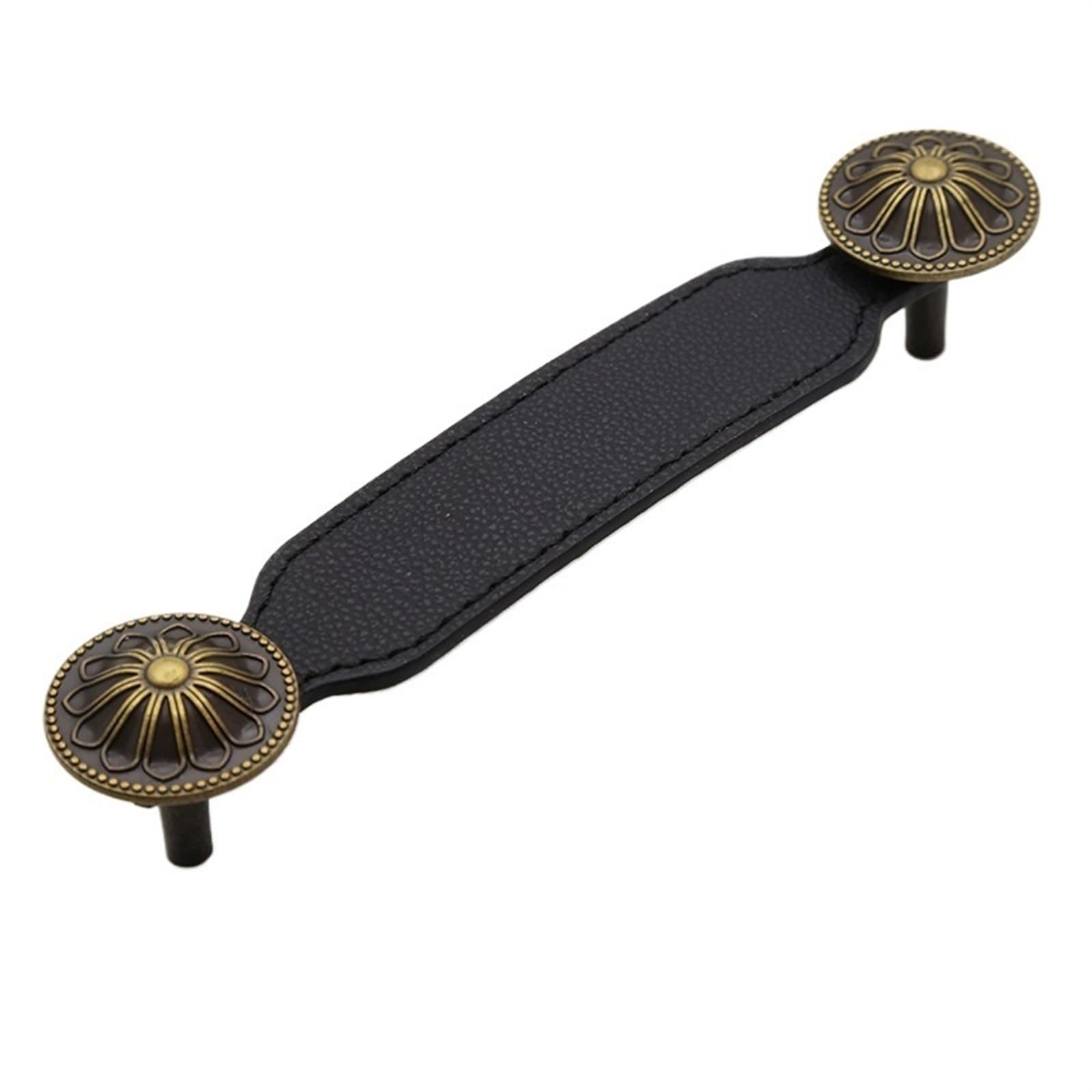 CQAHDSEVF Leather Drawer Pulls, Leather Cabinet Drawer Handles Multicolor Multiple Sizes(388-Black-Copper-128)
