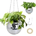 Tialero 2 Pack Disco Ball Planter, 6" Disco Planter with Hanging Chain & Hook & Ring Stand, Disco Ball Plant Hangers for Indoor and Outdoor Plants, Hanging Plant Holder