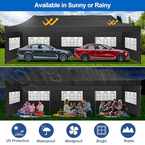 Image of COBIZI 10x30 Pop Up Canopy Tent with 8 Sidewalls,Heavy Duty Canopy,Black