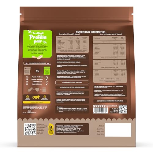Image of Alpino Supernatural Peanut Protein Powder Cold Coffee 1kg - 25g Plant Based Protein, 5.8g BCAAs, Real Coffee Beans, Vegan