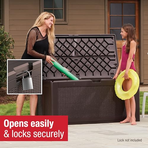 Image of Rubbermaid Extra Large Resin Outdoor Storage Deck Box (134 Gal), Weather Resistant, Brown, Deck Organization for Home /Backyard /Pool Chemicals /Toys /Garden Tools /Porch /Patio Cushions