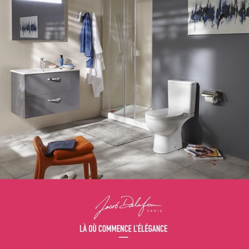 WC à poser JACOB DELAFON Patio sans bride avec abattant frein de chute déclipsable, sortie horizontale, chasse d'eau double touche 3/6 L, réservoir silencieux, cuvette céramique certifiée NF