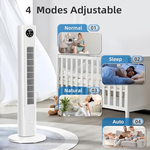 Image of Antarctic Star Tower Fan Portable Floor Fans 85Oscillating Fan Quiet Cooling 12H Timer Remote Control Standing Bladeless Electric 3 Wind Speeds 4 Modes Bedroom Office,36 inch, White