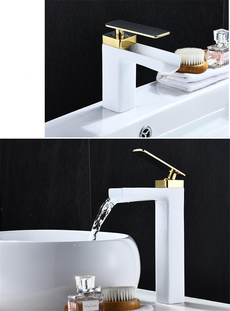 Black Bathroom Basin Faucet Hot and Cold Mixer Waterfall Vessel Sink Taps Brush Gold(Style 12)