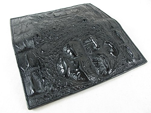Genuine Crocodile Alligator Hornback Skin Leather Checkbook Long Wallet (Black)2