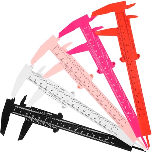 Frienda 5 Pieces Eyebrow Measuring Ruler Brow Mapping Tool Mini Vernier Caliper Double Scale Plastic Sliding Gauge Ruler for Micro Blading Eyebrow Tattoo Brow Artists(Bright Colors)