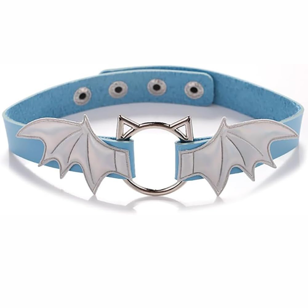 TJCGCKK Animal Cosplay Costume Furry Fox Tail Plug Cute Ears Headband Bat Style Neck Collar Set: Blue