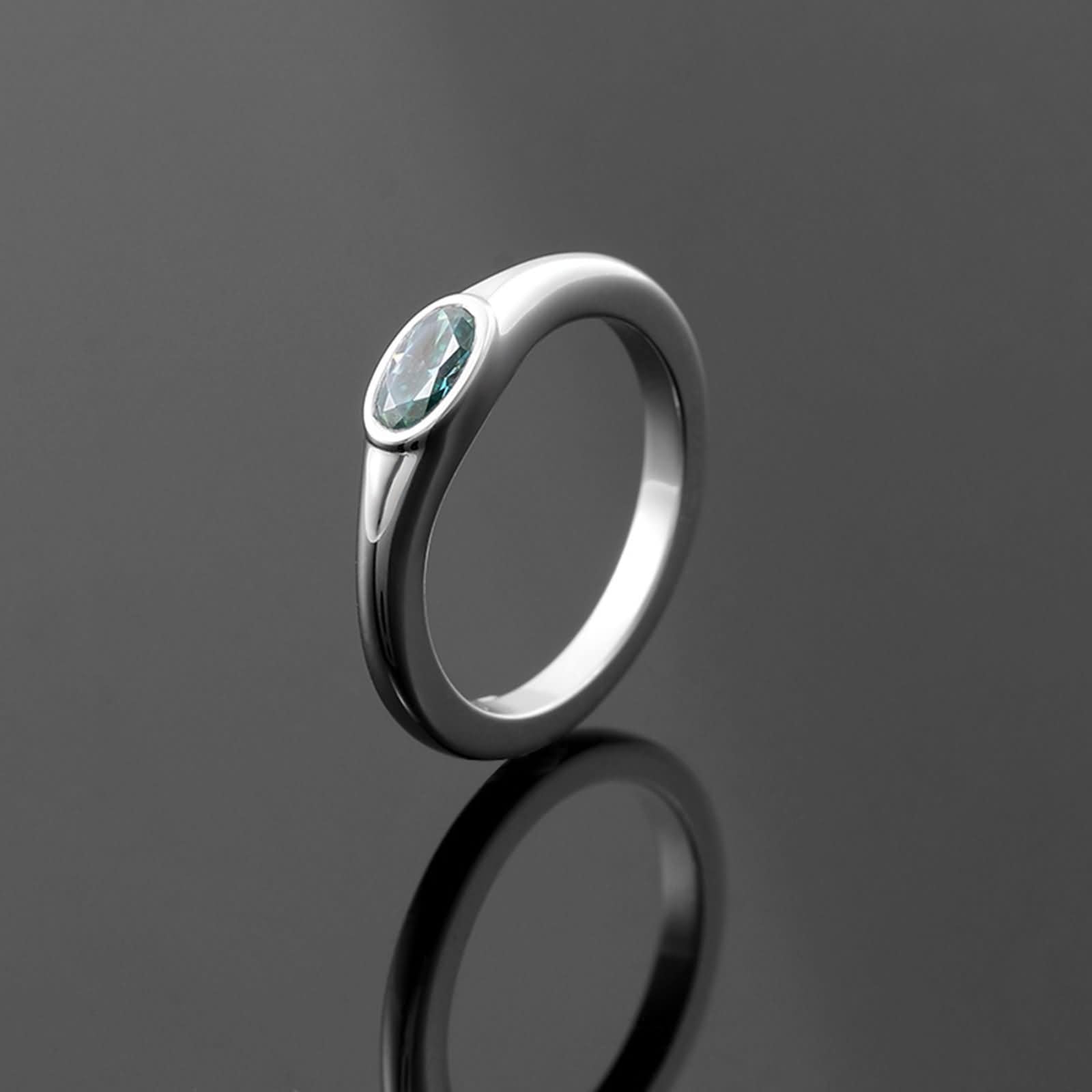 Anillos de Oro Blanco Mujer 9 Kilates / 14 Kilates / 18 Kilates Boda, Oval Solitario con Moissanita, Anillos Alianza Mujer Plata Verde