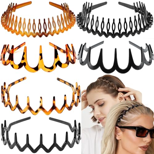 Supgoodom 6 PCS Zig Zag Headbands Plastic Wavy Hair Head