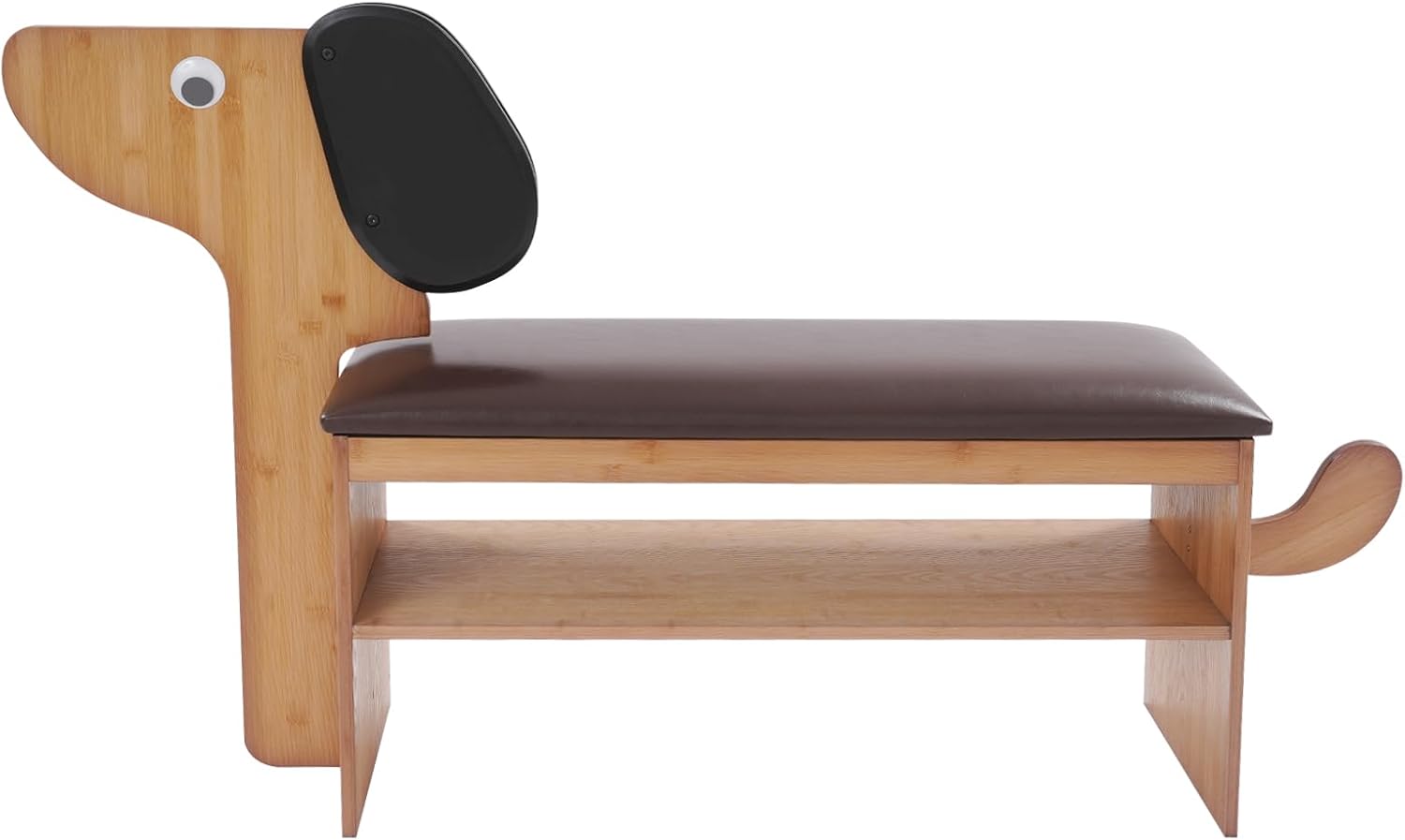 Cute Dog Shoe Bench with Cushion, 2Tier Bamboo Shoe Rack Bench Seat for Entryway, Wood Shoes Rack for Entrance Hallway Front Doors(Brown, 31.5")