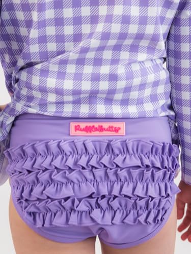 Image of RuffleButts Baby /Toddler Girls Scalloped Long Sleeve Rash Guard 2-Piece UPF50+ Sun Protected Swimsuit