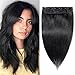 S-noilite 18inch Clip in Human Hair Extensions One Piece 5 Clips 3/4 Full Head Soft Silky Clip on Remy Hair For Women Gift 50g #1 Jet Black