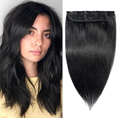 S-noilite One Piece Clip in Human Hair Extensions 20Inch 3/4 Full Head Invisible 5 Clips Weft Remy Hair Clip on Hair Extension Long Straight For Women Brazilian Hair 50g #1 Jet Black