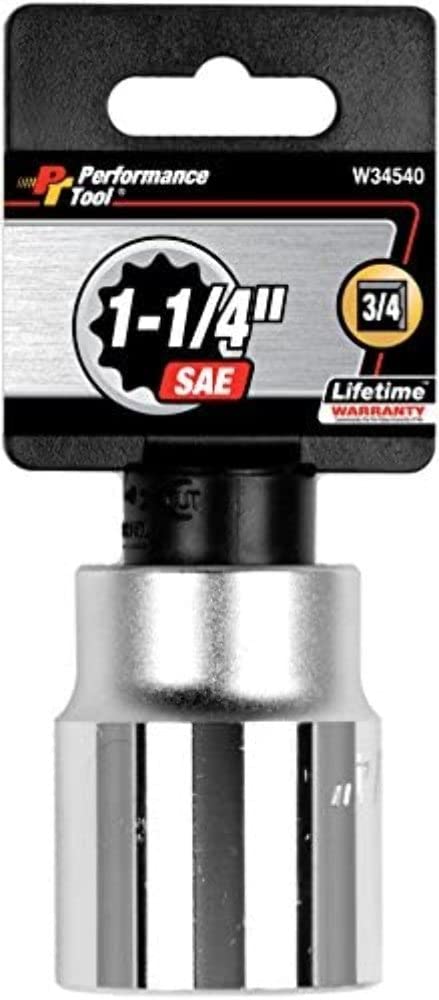 Performance Tool W34540 3/4-Inch Drive 12-Point SAE Standard Socket, 1-1/4-Inch, 3/4" Dr 1-1/4" 12pt Socket
