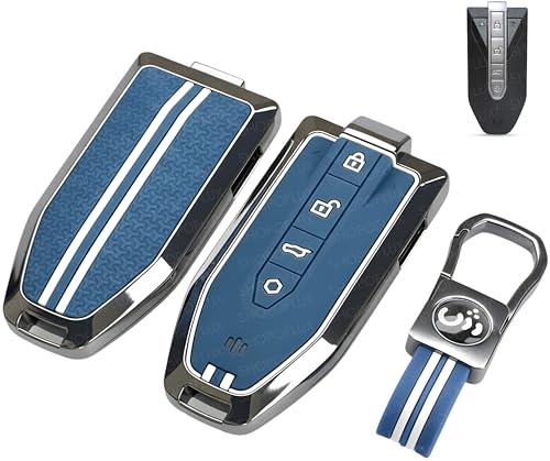 Image of SHOPOFLUX Metal Key Cover Compatible with Mahindra BE 6, XEV 9 EV, XUV 7XO Smart Key (Metal Silicone Blue)
