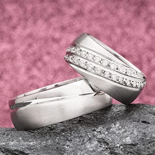 Conjuntos de anillos de bodas de plata Conjunto de anillos de bodas a juego para parejas de Plata de Ley 925 Conjunto de anillos de bodas de plata personalizados para hombre y mujer
