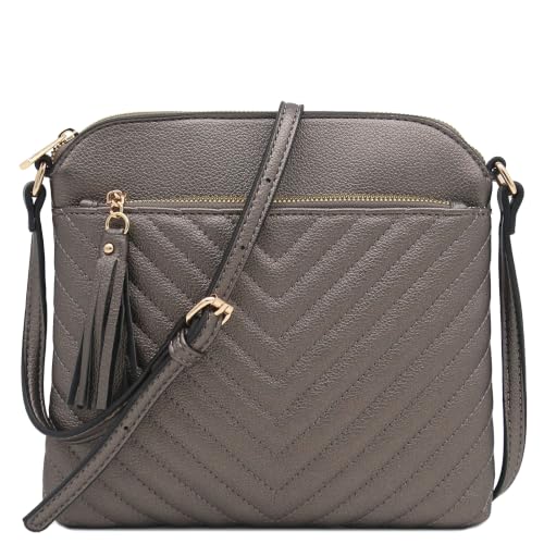 Image of FashionPuzzle Chevron Quilted Medium Crossbody Bag with Tassel Accent