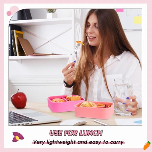 Image of Layhit 6 Pcs Silicone Bento Box for Adults, 27 oz Bento Lunch Container Reusable Food Container for Women Men, Leak Proof Microwave Dishwasher Freezer Safe (3 Compartments,Fluorescent Multicolor)