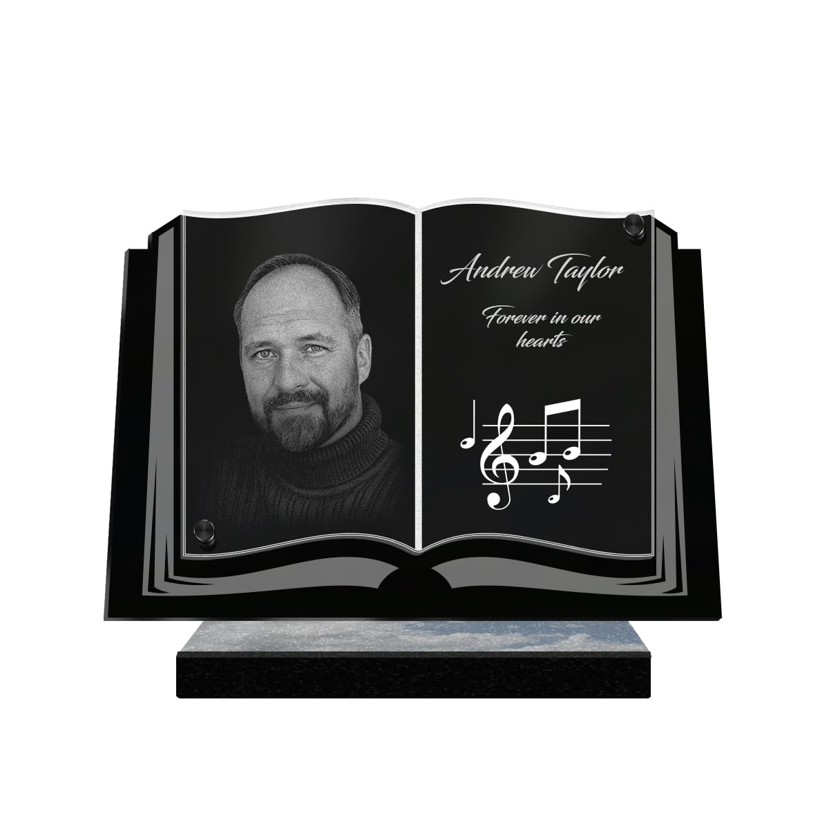ETERNEL - Personalized Funeral Plaque Book Music Note Photo and Customizable Text, laser-engraved funeral plaque for tribute, memorial plaque, cemetery, mourning, funerals