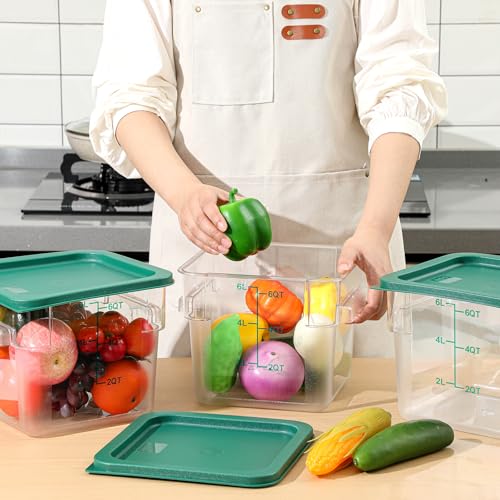 Image of Ziliny 3 Sets 6 Qt Square Food Storage Containers with Lids Dough Proofing Bucket Commercial Polycarbonate Containers with Scale Clear Airtight Cereal for Pantry Home Restaurant (Green)