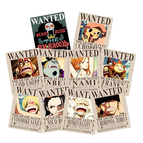 One Piece Wanted Poster, Luffy 3 Billion, Zoro, Sanji, New Bounty Wanted, Anime Poster,Suitable For Boys Dorm Room Bedroom Wall Home Decoration, Anime Gifts, Set Of 10Pcs (8″x10″)