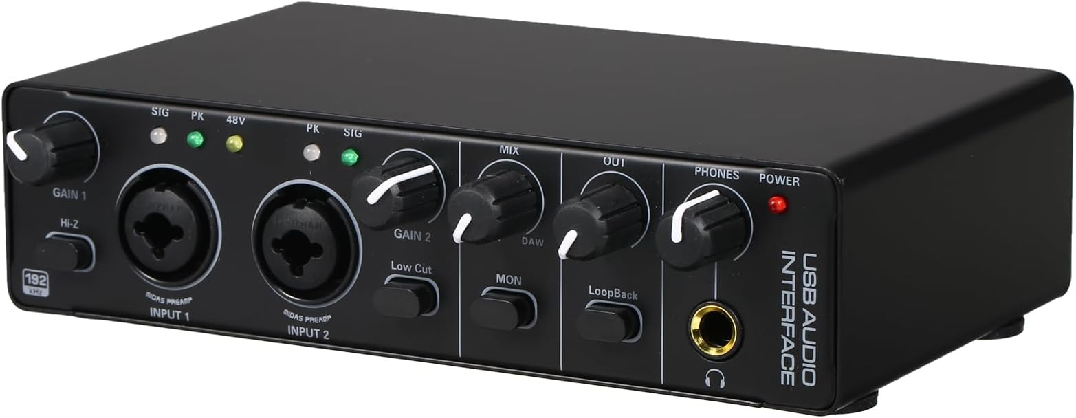 Mingzhe USB o Interface Sound Card RHM 2 In 2 Out o Interface Sound d with 48V Phantom Pow for Recording Professional o Mix & Mic Preamplifi XLR/TSR/TS Ports for Guitarist Vocalist