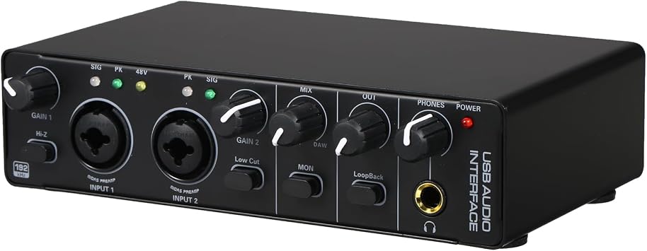 USB Audio Interface Sound Card RHM 2 In 2 Out Audio Interface Sound Board with 48V Phantom Power for Recording Professional Audio Mixer&Mic Preamplifier XLR/TSR/TS Ports for Guitarist Vocalist
