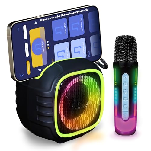 Image of Wembley Karaoke Mic with Speaker Bluetooth | RGB Lights & 5 Voice Effects | Rechargeable Mini Speaker | Mike for Kids with Speaker for Singing | Birthday Gift for Boys & Girls Age 3-14 Years