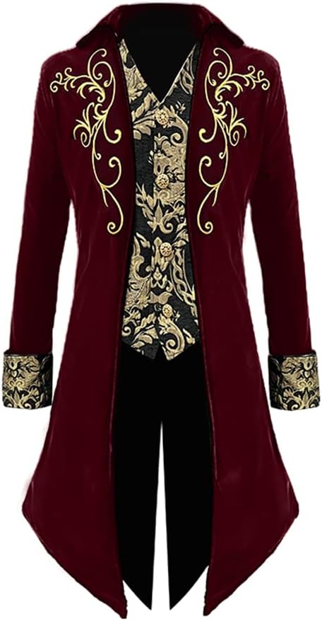 Mens Medieval Steampunk Tailcoat Victorian Prince Jacket Frock Coat