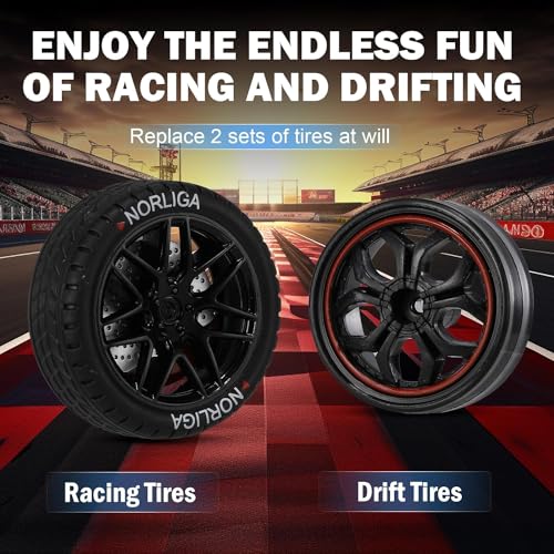 Dodoore RC Drift Car, 1:14 Scale 4WD 40KM/H High Speed RC Racing Car, 2.4GHz Remote Control, LED Lights, 2 Batteries, Drifting & Racing Tires for Kids & Adults, Red