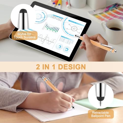 Stylos en bambou rétractables avec pointe stylet tactile intégrée - 5