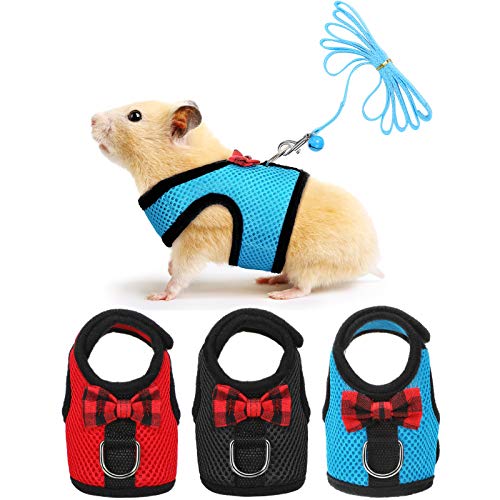 3 Pieces Guinea Pig Harness and Leash Soft Mesh Small Pet Harness with Bowknot Bell, No Pulling Comfort Padded Vest for…