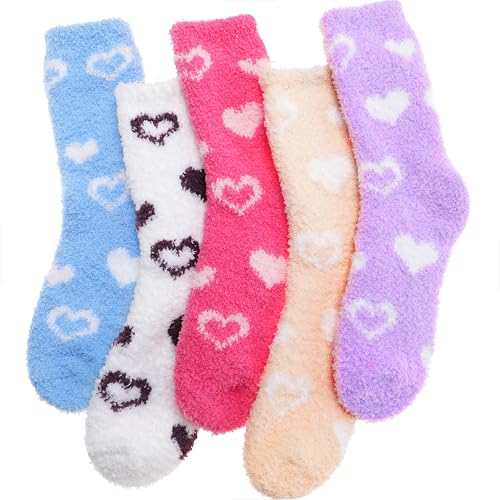 Image of EBMORE Fuzzy Socks for Women, Thick Cozy Warm Fluffy for Winter | Ultra Soft Plush Fleece Lining, Stretch Cuff, Comfy Heel & Toe, for Home & Sleep, Gifts Cabin Slipper Socks, 5 Pairs