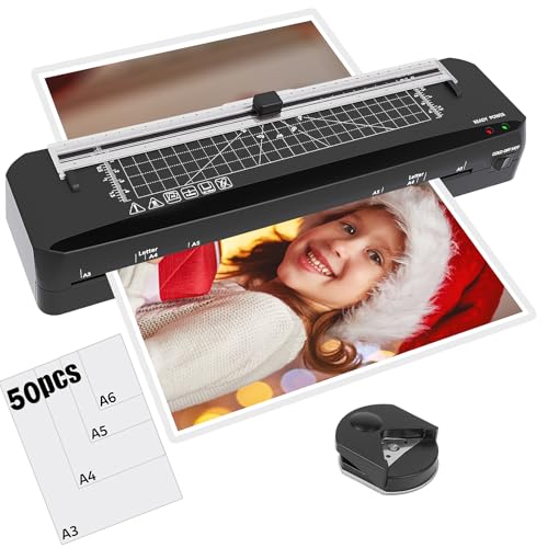 Laminator, A3 Laminator Machine with Built-in Trimmer, 70 Seconds Quick Warm-Up, Cold and Thermal Laminating with 50 Laminating Sheets, Portable Laminating Machine for Home School