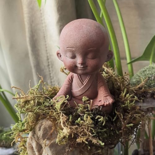 Estatua pequeña de monje Buda meditando color rosa miniatura 2