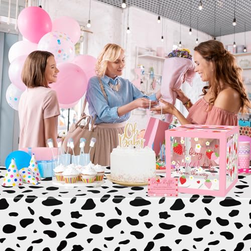 Image of 51Pcs Strawberry Diaper Raffle Tickets with Box for Baby Shower Games, A Berry Sweet Baby Is On The Way Diaper Raffle Card Box for Gender Reveal Raffle Party Decoration Clear Card Boxes