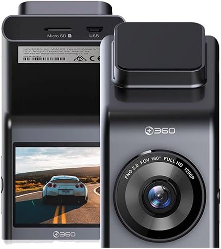 Cámara de tablero 360, cámara de tablero de coche FHD 1296P, cámara de coche gran angular de 160, visión nocturna a color, GPS WiFi integrado,