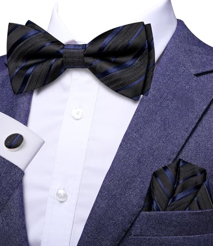 Image of Dubulle Mens Paisley Striped Bowtie Set Pre-tied Bowtie for Men and Pocket Square Set Wedding Business