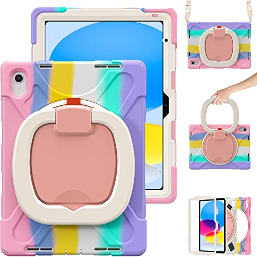 Coque antichoc iPad 10 protection TPU antichute avec poignée rotative rose