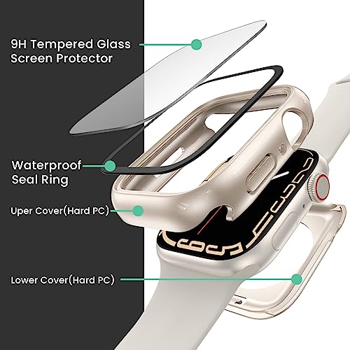 Image of 3 in 1 Goton Waterproof Hard Case for Apple Watch Screen Protector 40mm, 360 Slim Full Protective Tempered Glass Face Cover + Back Hard PC Bumper for iWatch SE 3 /SE 2 /SE, Series 6 /5 /4,40mm Starlight