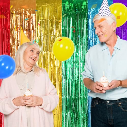 Image of TONIFUL 2Pcs Rainbow Door Streamers,Party Photo Booth Backdrop Metallic Streamers Rainbow Foil Fringe Curtains for Halloween Birthday,New Year,Bachelorette,Graduation Party Streamers Decoration